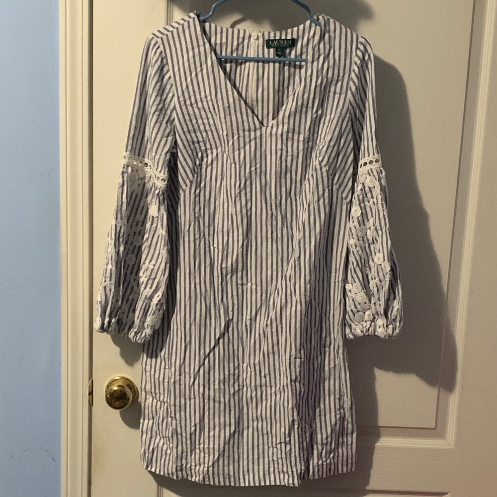 Ralph Lauren Blue and White Striped 100% cotton Long Sleeve Dress